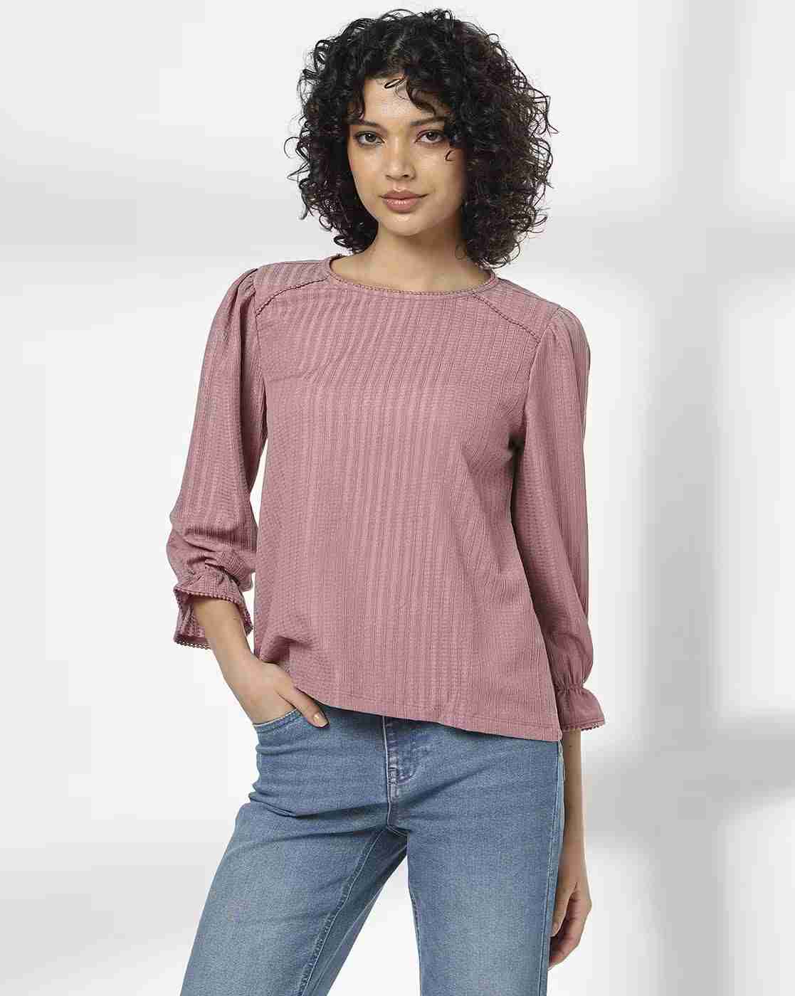 DNMX | Women Striped Regular Fit Crew-Neck T-Shirt|0