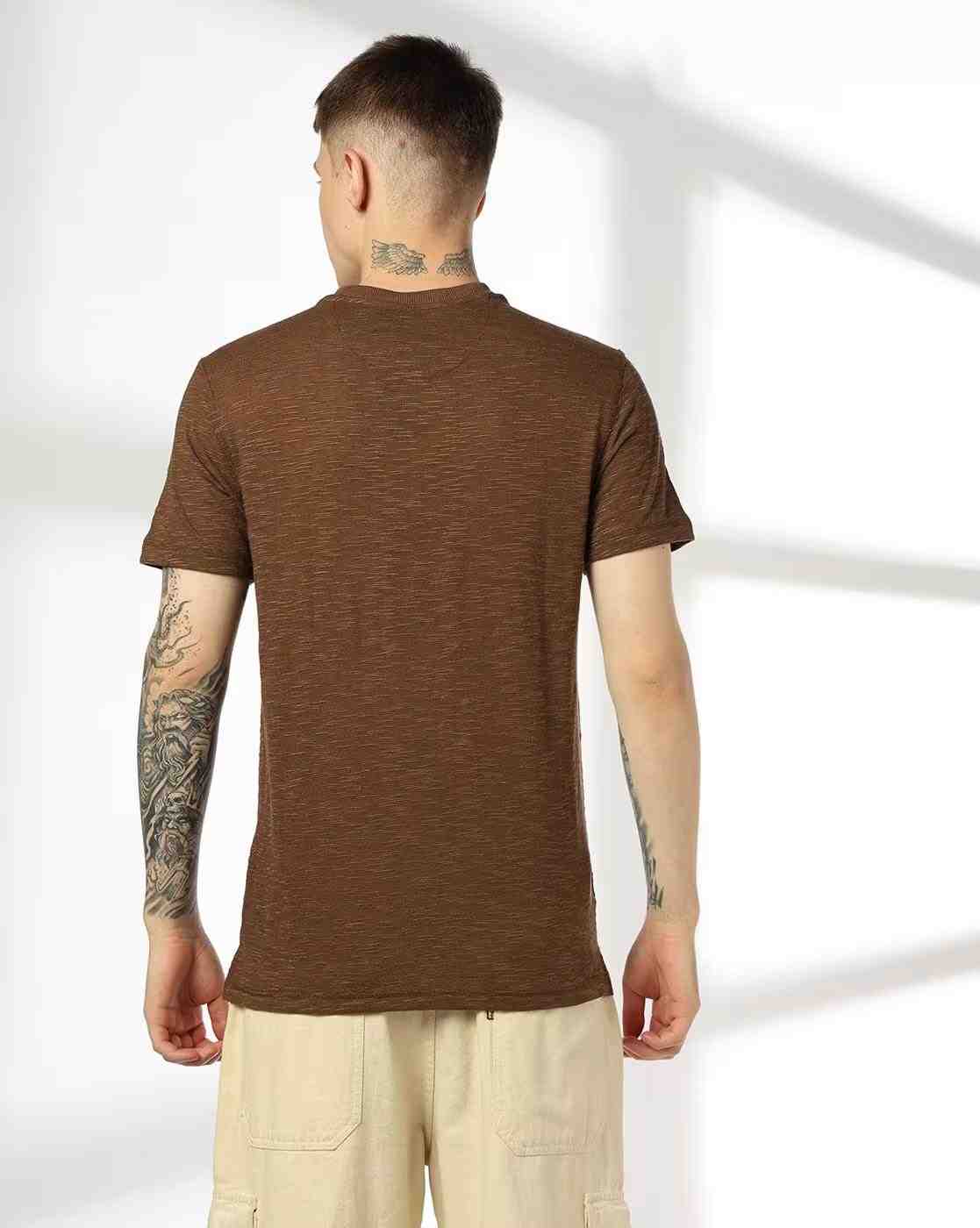 DNMX | Men Heathered Regular Fit Henley T-Shirt|2