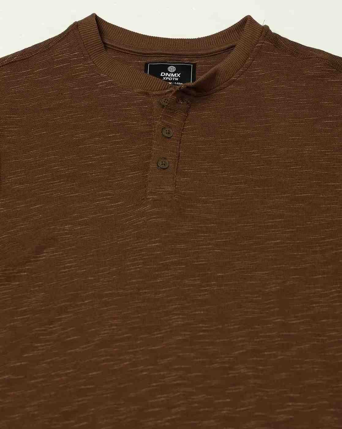DNMX | Men Heathered Regular Fit Henley T-Shirt|4