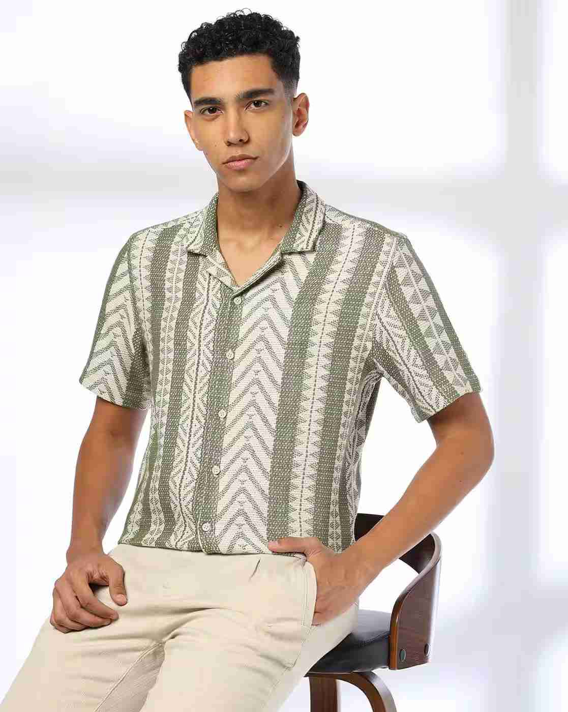 DNMX | Men Aztec Pattern Regular Fit Shirt|0