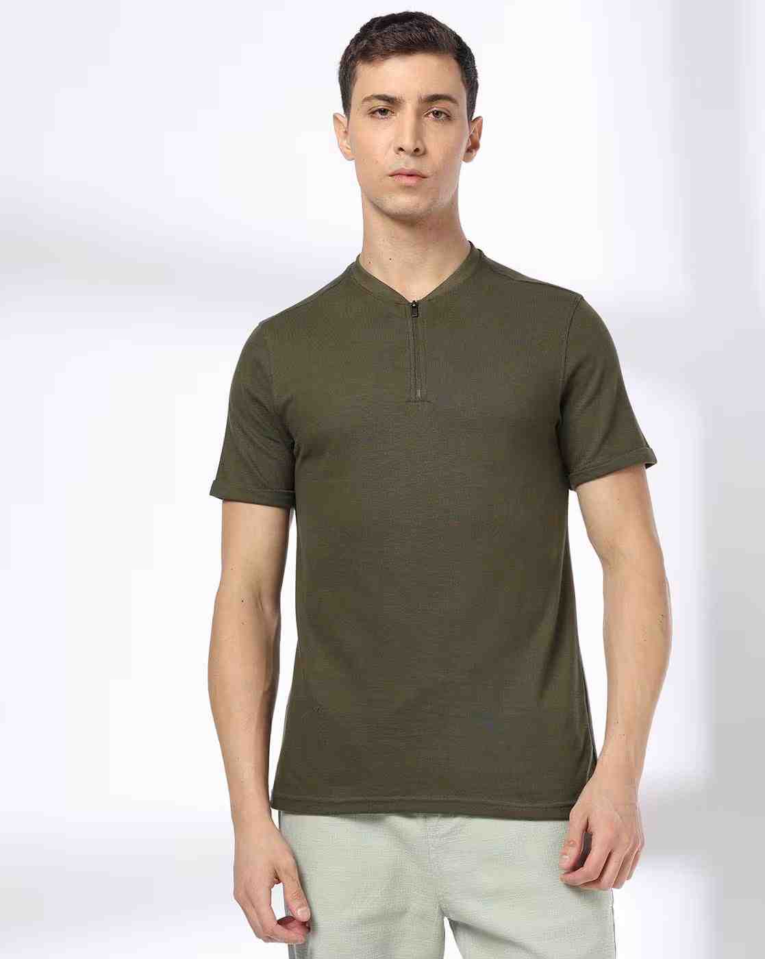 DNMX | Men Regular Fit Henley T-Shirt|0
