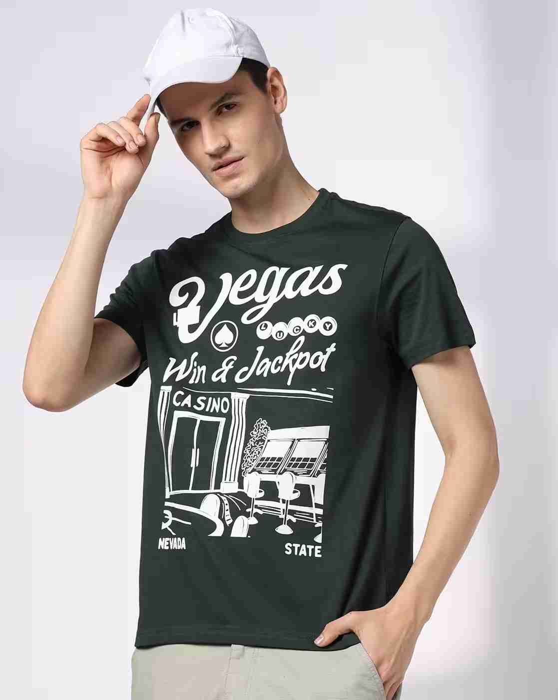 DNMX | Men Typographic Print Regular Fit Crew-Neck T-Shirt|0