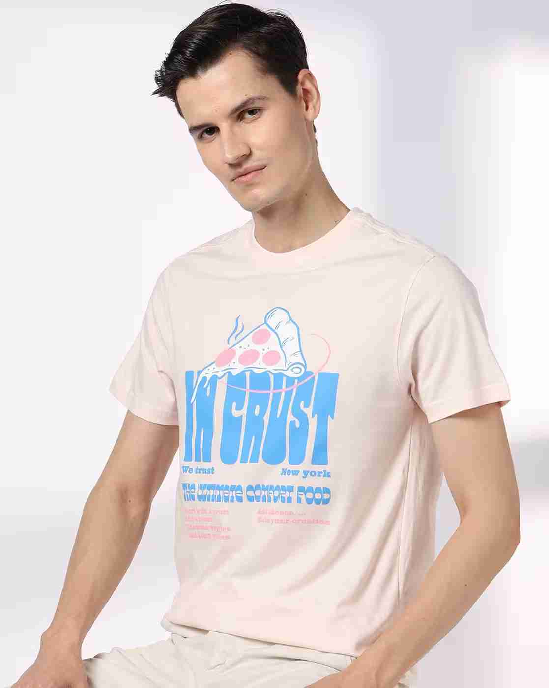 Men Typographic Print Regular Fit Crew-Neck T-Shirt