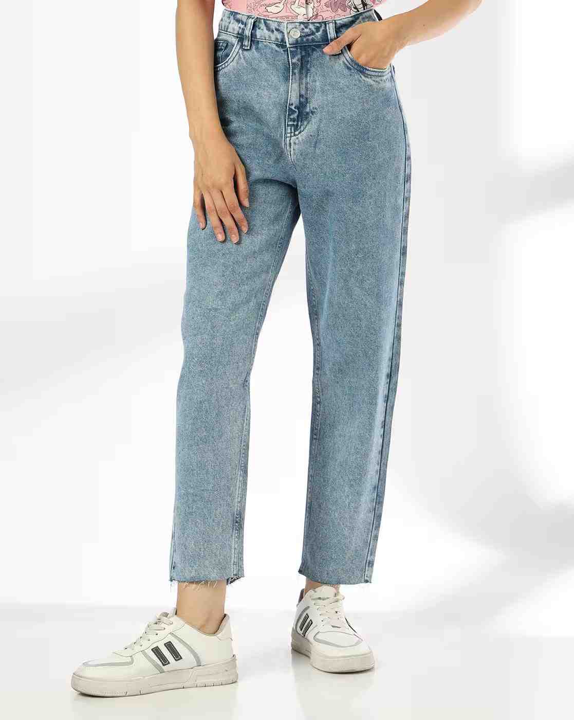 DNMX | Women Heavily Washed Boyfriend Jeans|0