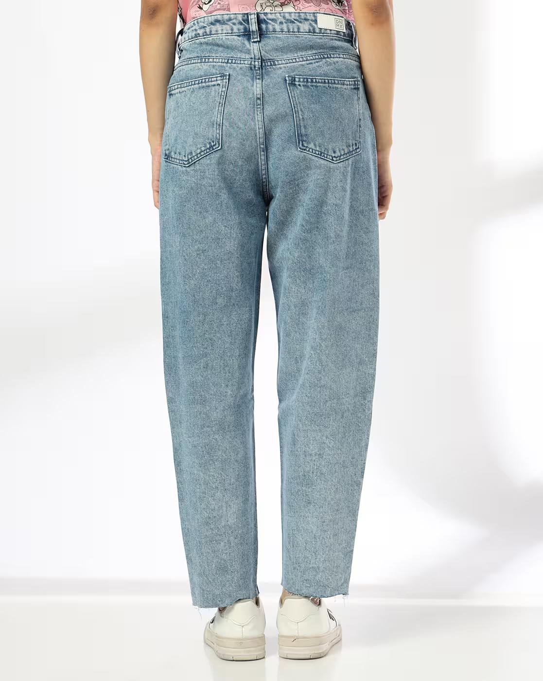 DNMX | Women Heavily Washed Boyfriend Jeans|2