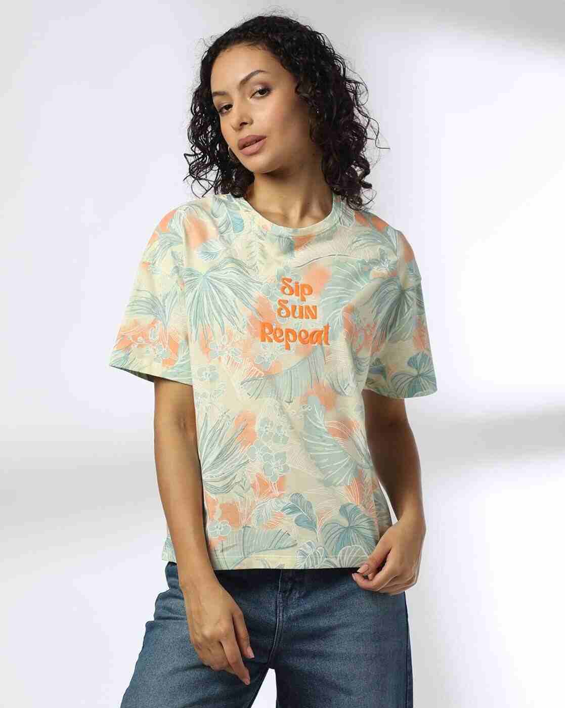 DNMX | Women Sip Sun Print Relaxed Fit Crew-Neck T-Shirt|0