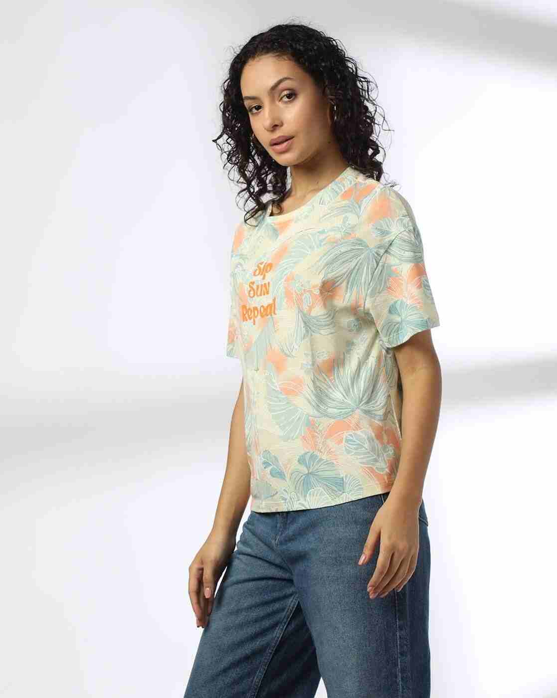 DNMX | Women Sip Sun Print Relaxed Fit Crew-Neck T-Shirt|1