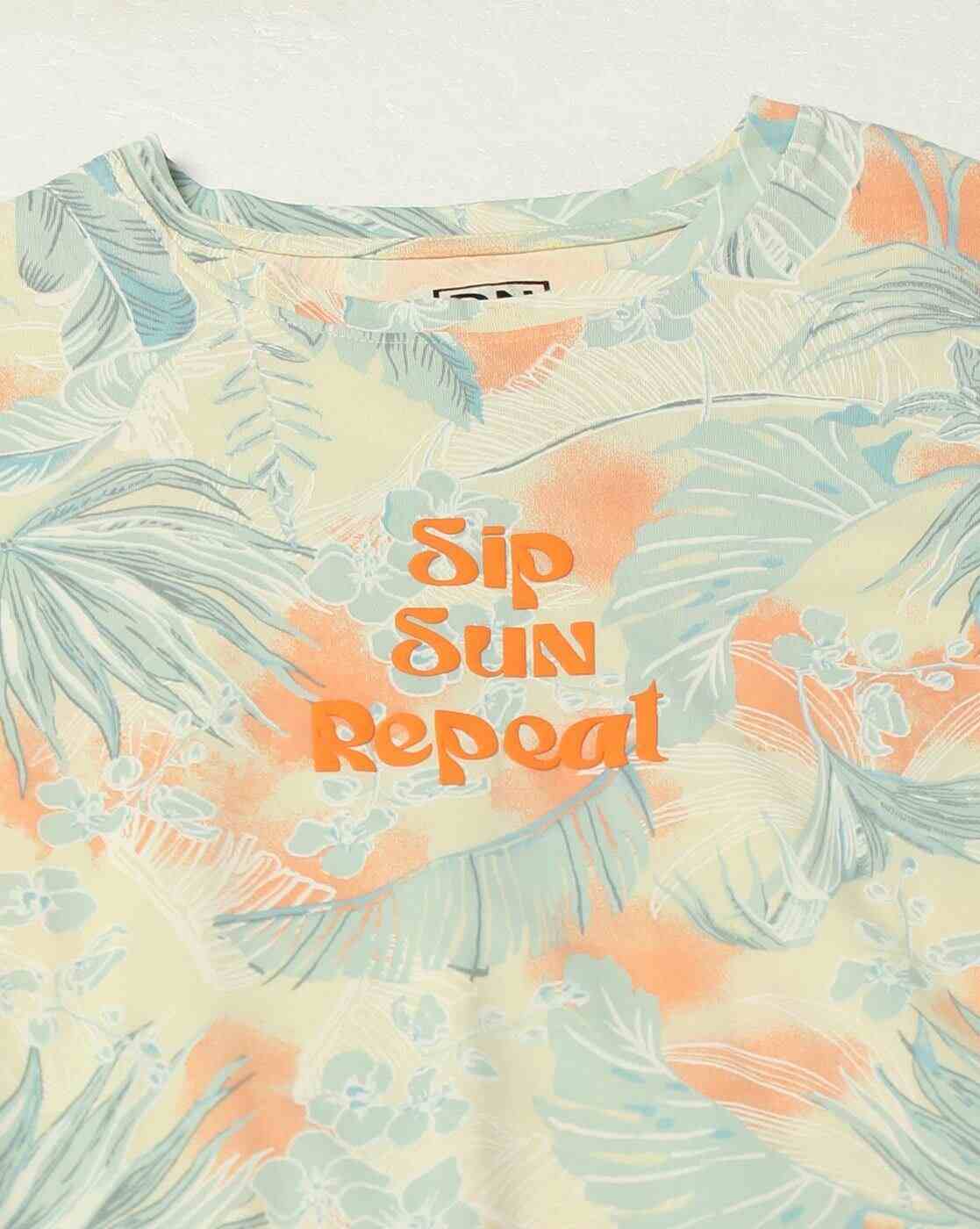 DNMX | Women Sip Sun Print Relaxed Fit Crew-Neck T-Shirt|4