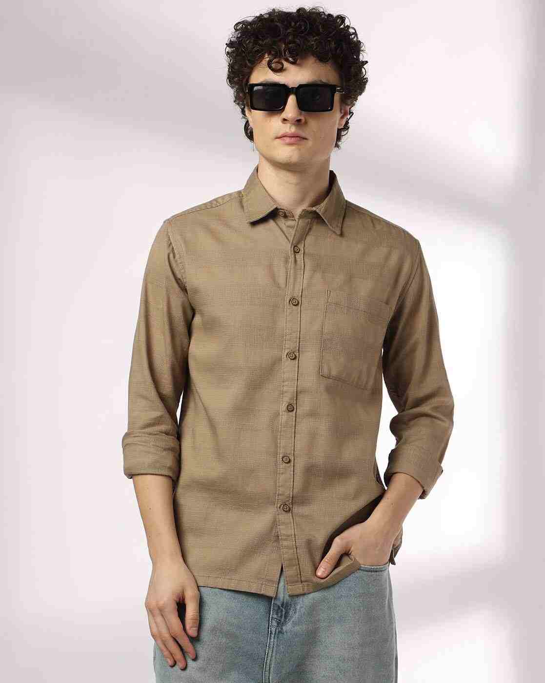 DNMX | Men Striped Slim Fit Shirt with Patch Pocket|0