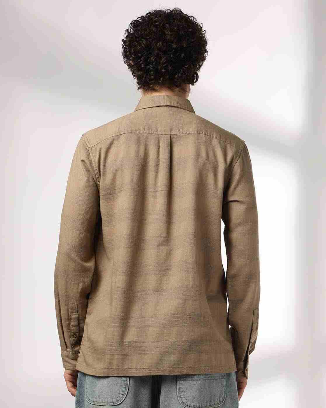 DNMX | Men Striped Slim Fit Shirt with Patch Pocket|2