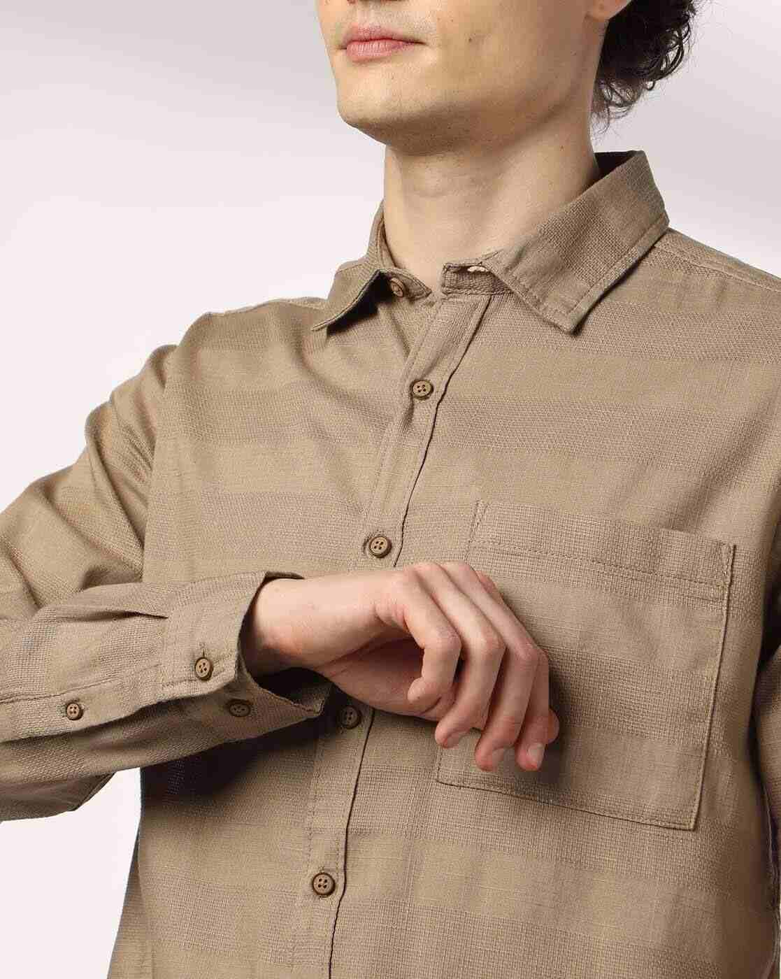 DNMX | Men Striped Slim Fit Shirt with Patch Pocket|4