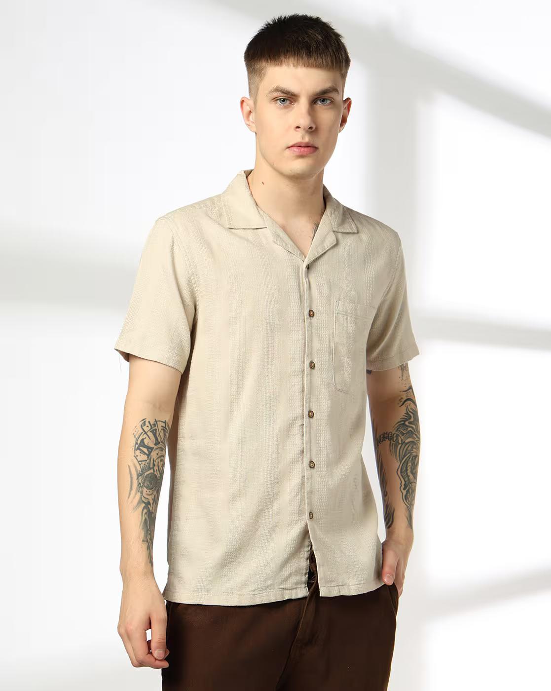 Men Regular Fit Shirt with Patch Pocket