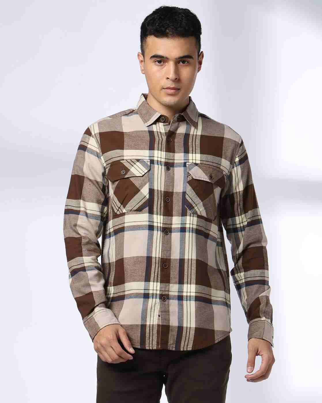 Men Checked Slim Fit Shirt with Flap Pockets