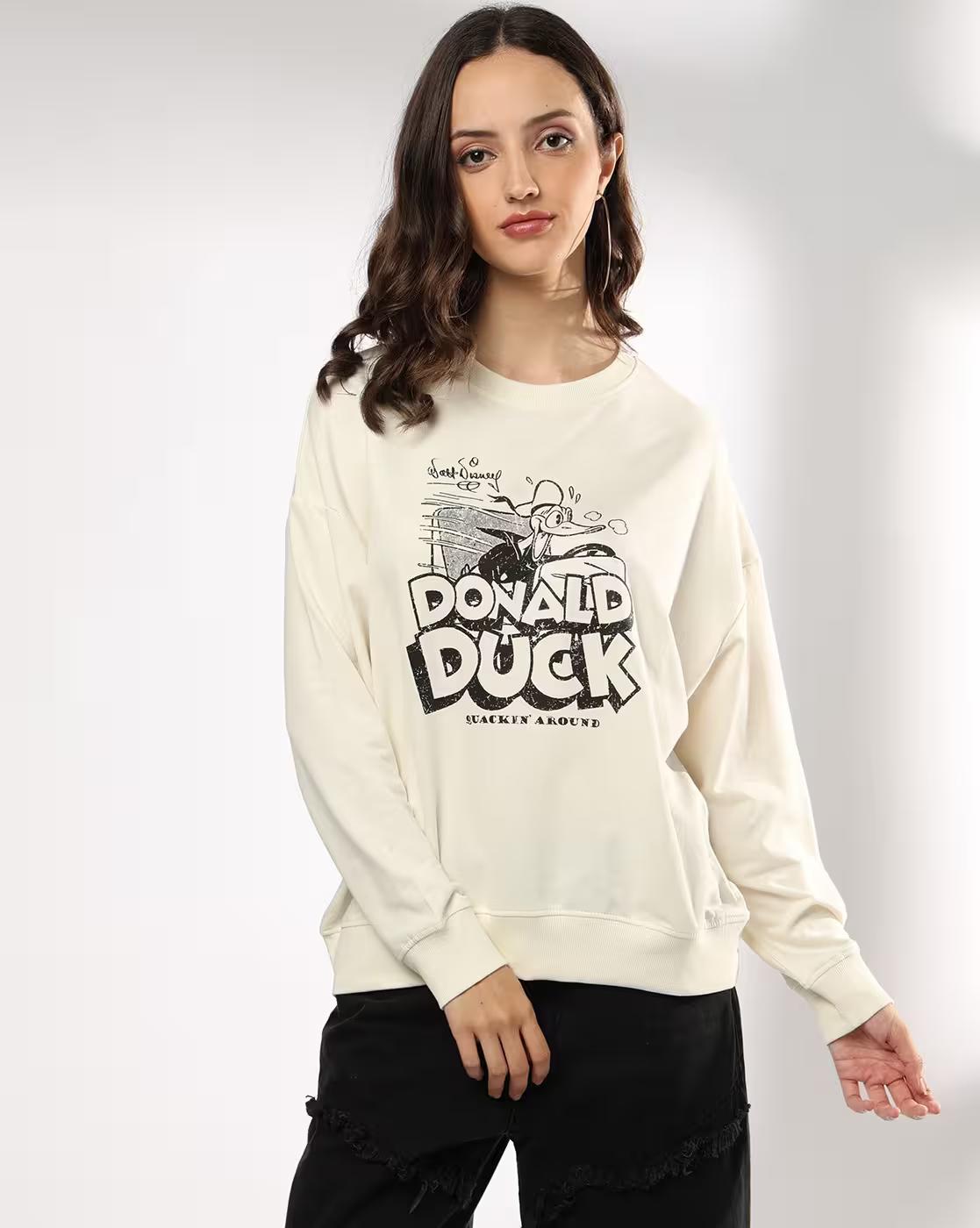 DNMX | Women Disney Donald Duck Print Relaxed Fit Round-Neck Sweatshirt|0