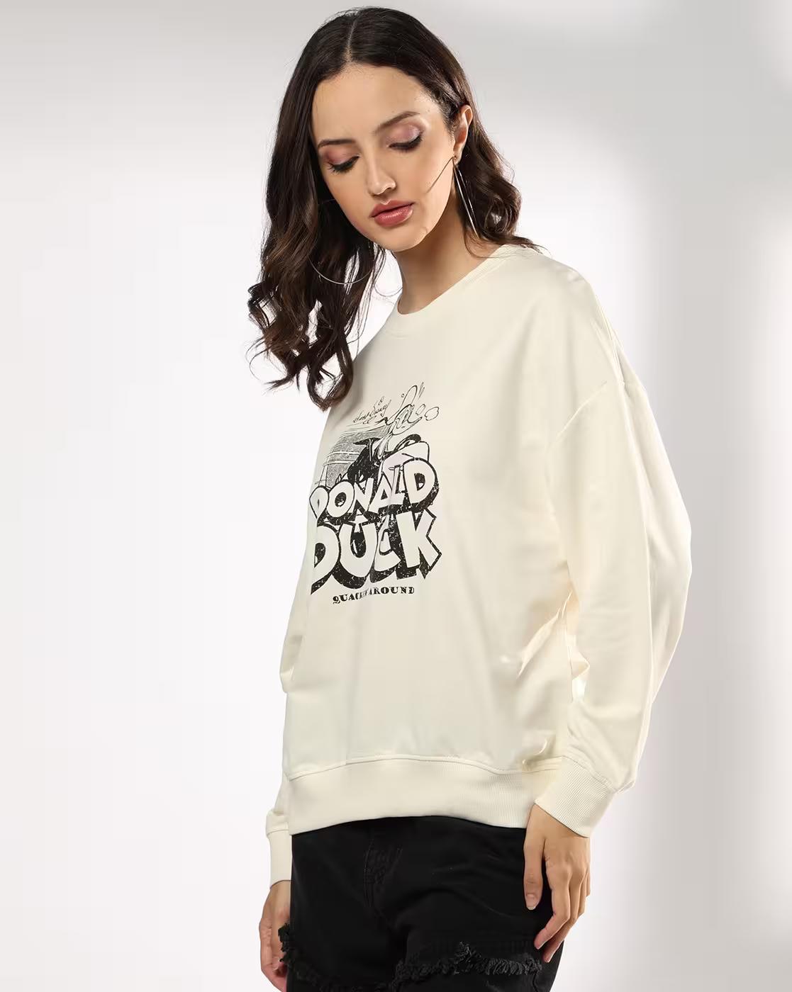 DNMX | Women Disney Donald Duck Print Relaxed Fit Round-Neck Sweatshirt|1