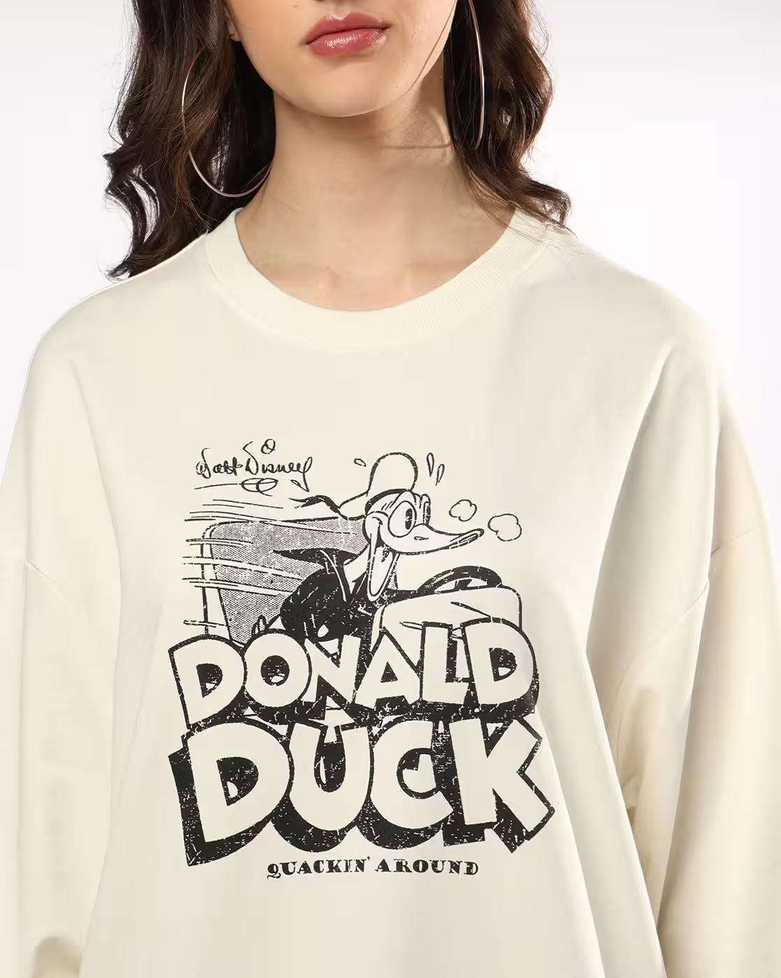 DNMX | Women Disney Donald Duck Print Relaxed Fit Round-Neck Sweatshirt|3