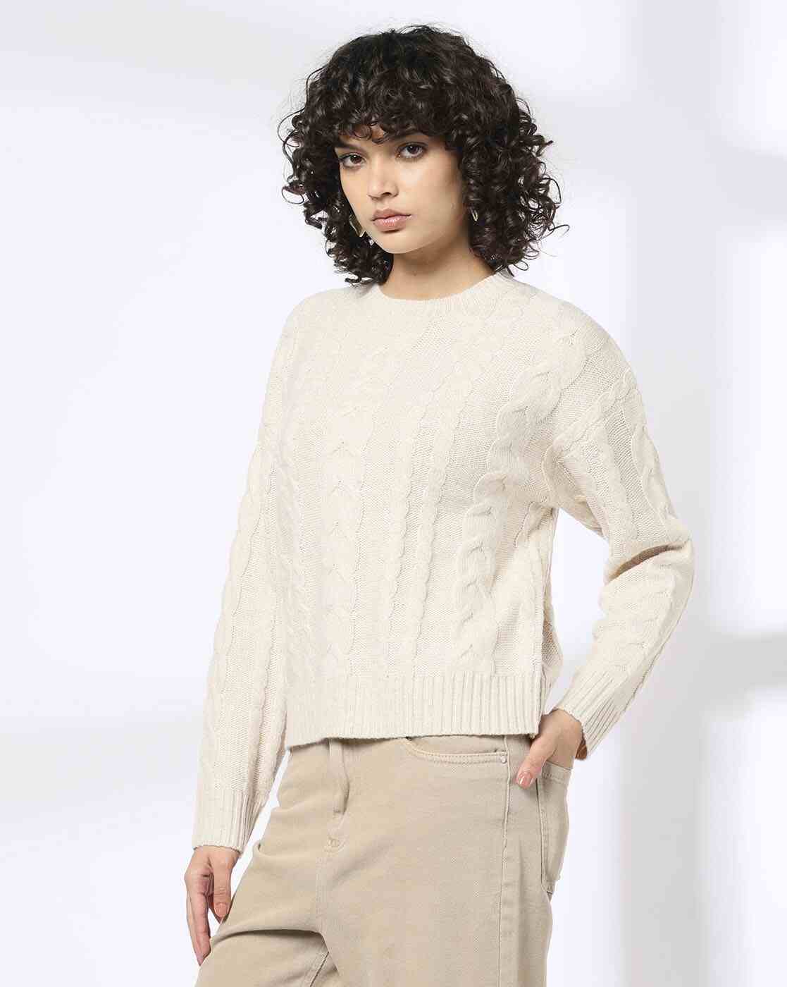DNMX | Women Cable-Knit Round-Neck Pullover|1