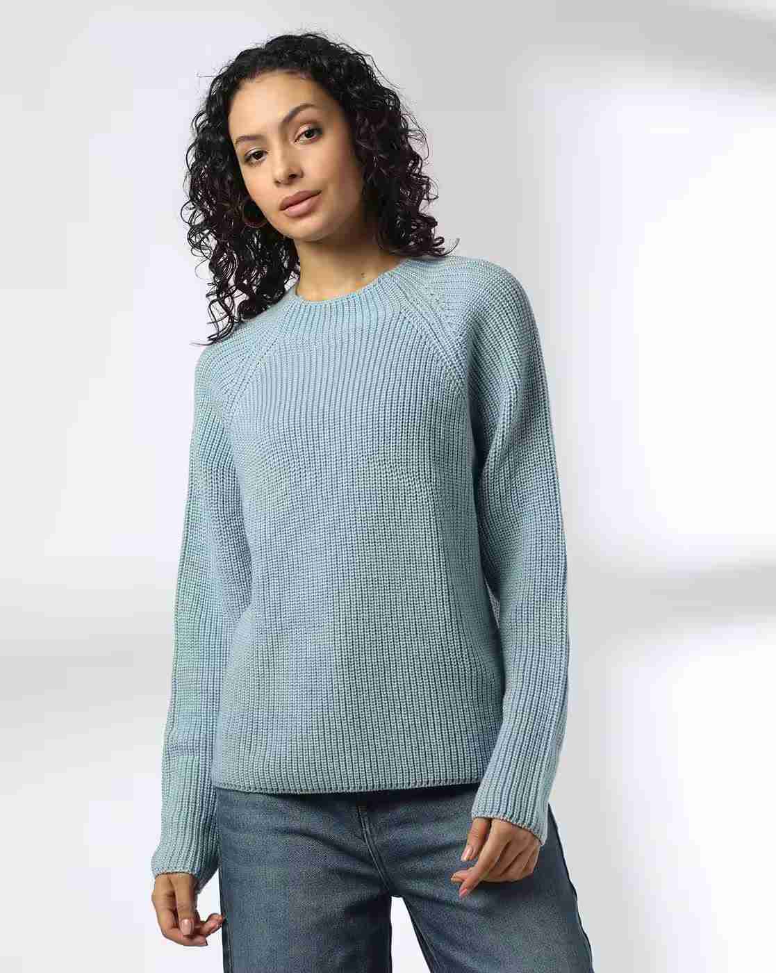 Women Ribbed High-Neck Raglan Sleeve Sweater