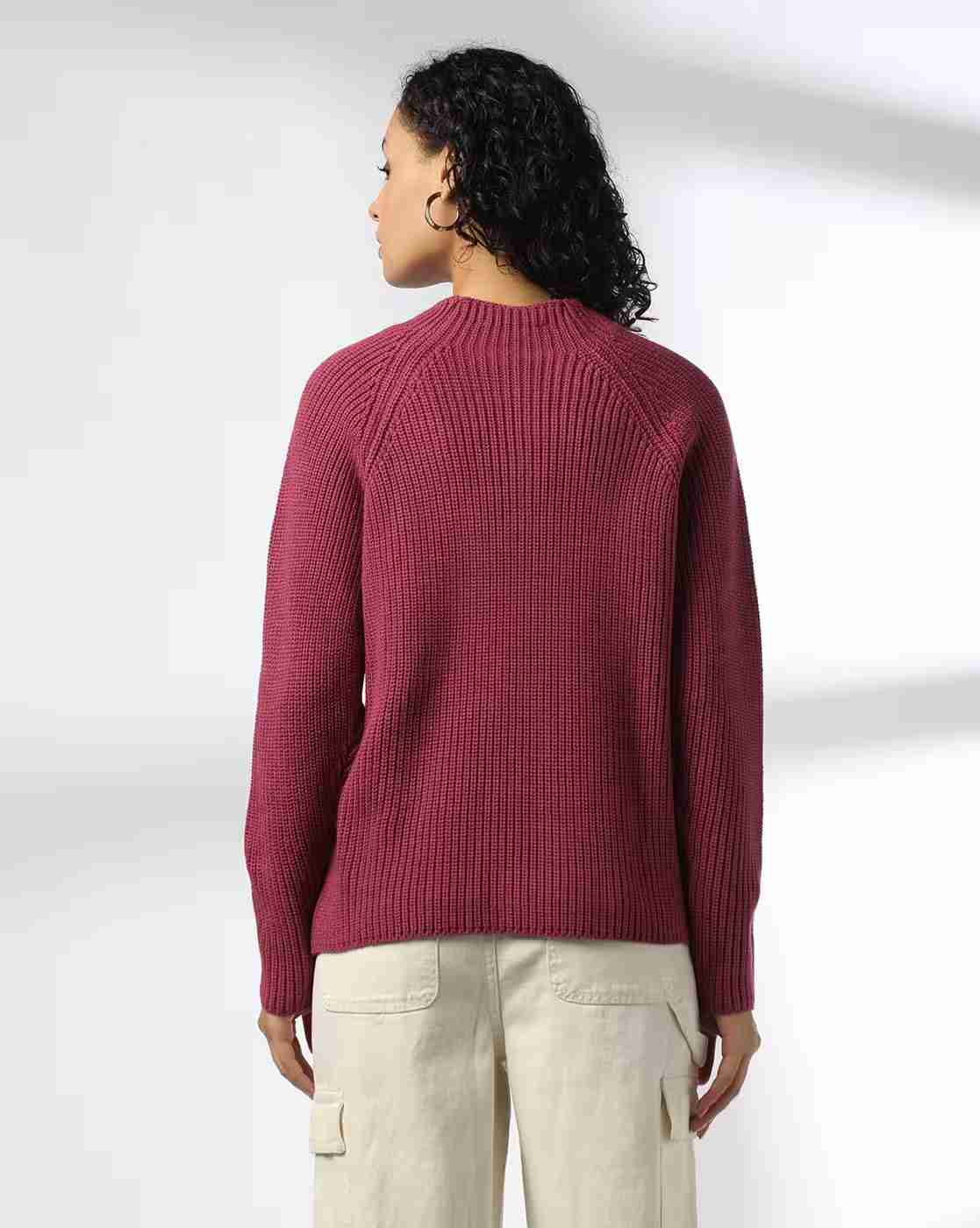 DNMX | Women Ribbed High-Neck Raglan Sleeve Sweater|2