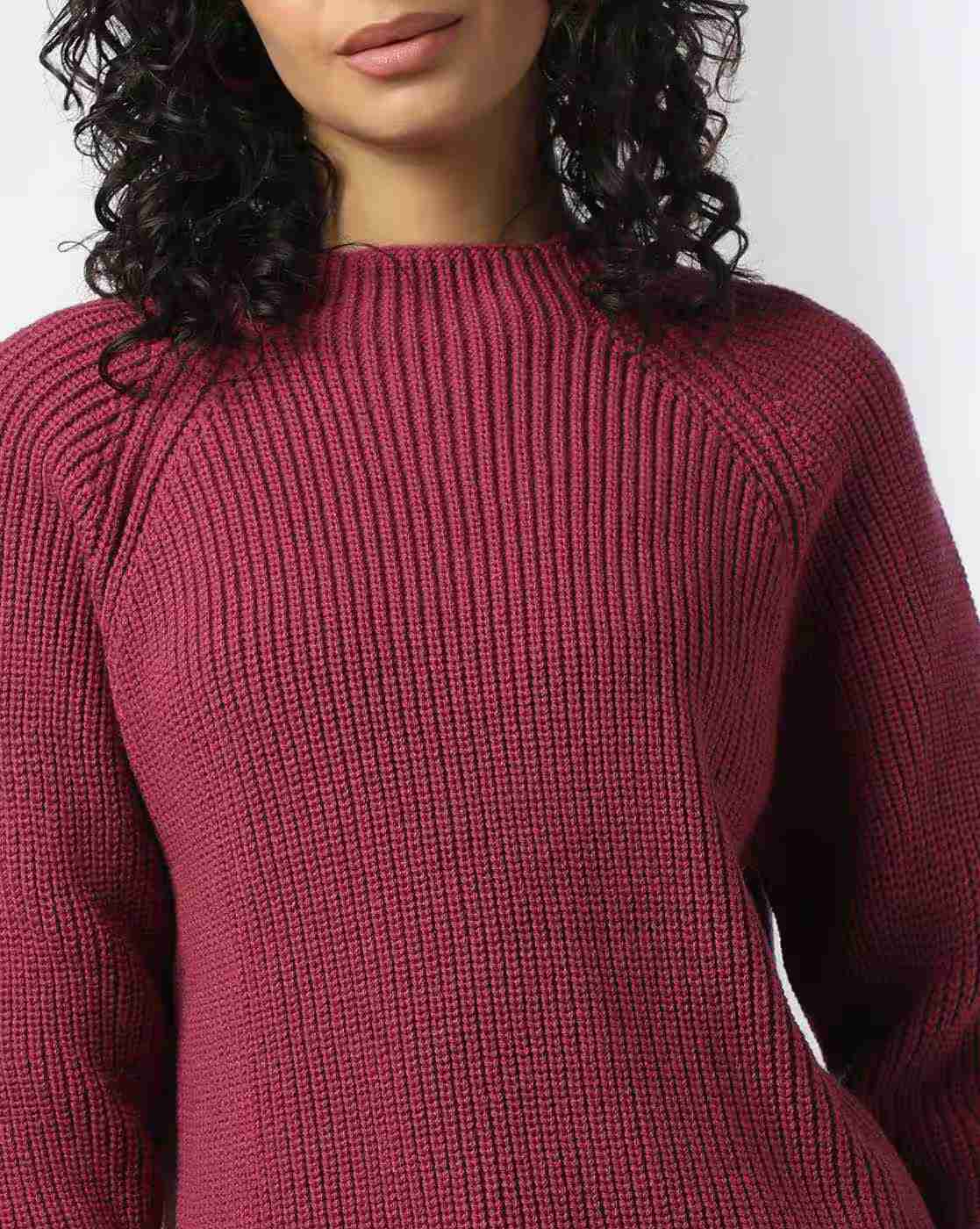 DNMX | Women Ribbed High-Neck Raglan Sleeve Sweater|3