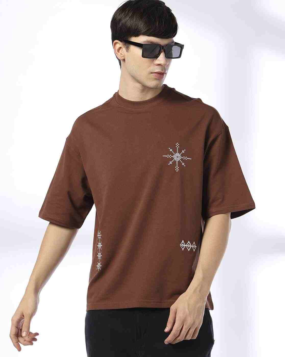 DNMX | Men Embroidered Boxy Fit Crew-Neck T-Shirt|0