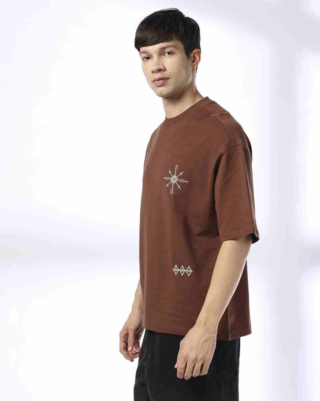 DNMX | Men Embroidered Boxy Fit Crew-Neck T-Shirt|1