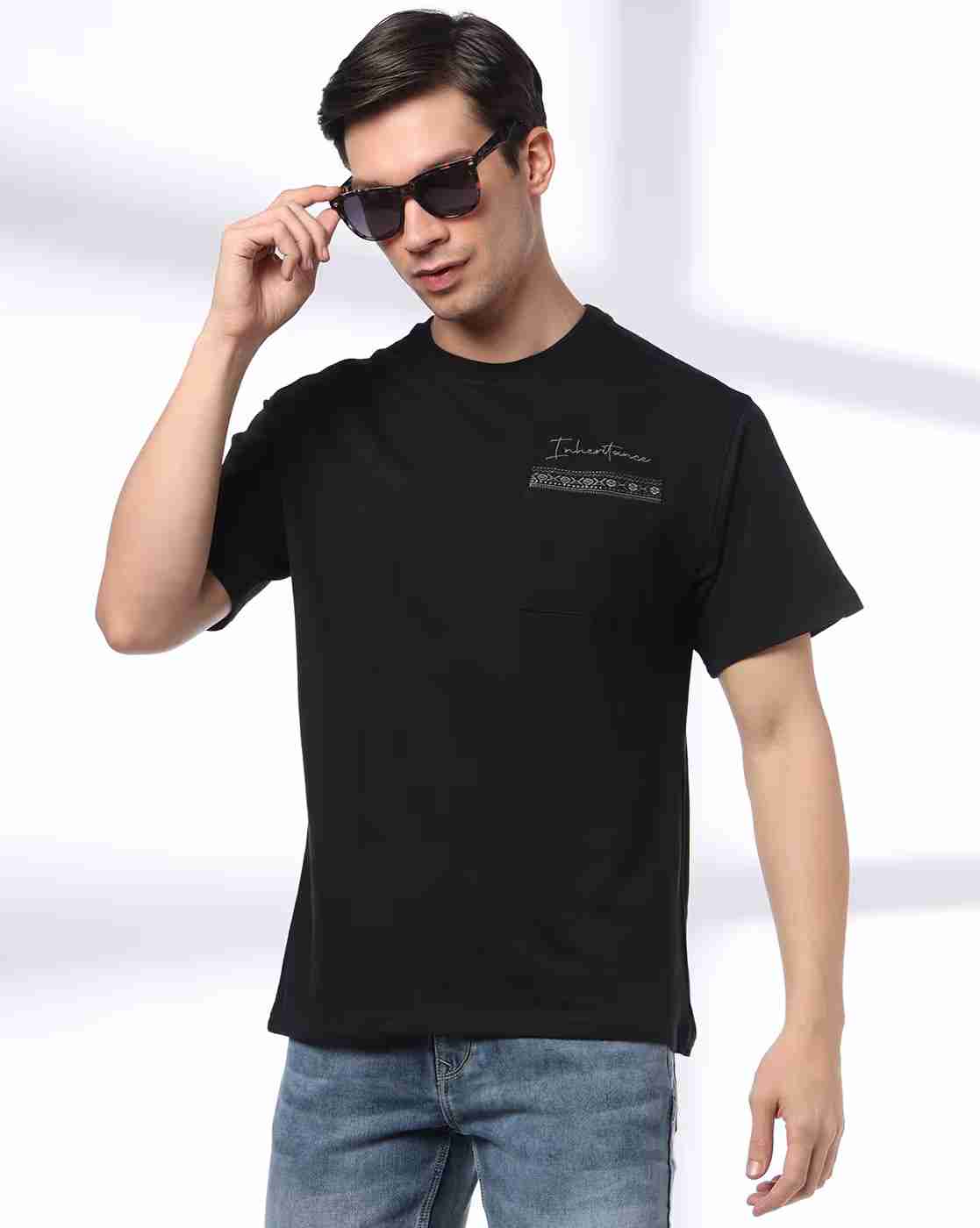 DNMX | Men Typographic Print Relaxed Fit Crew-Neck T-Shirt|0