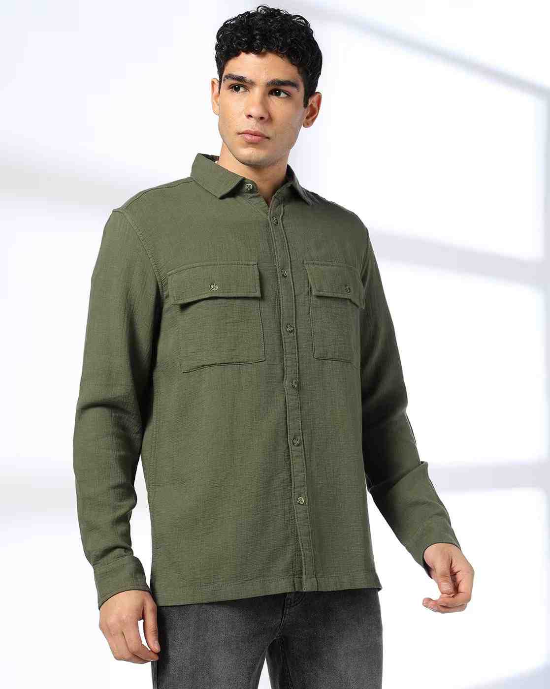 DNMX | Men Regular Fit Cotton Shirt with Flap Pockets|1