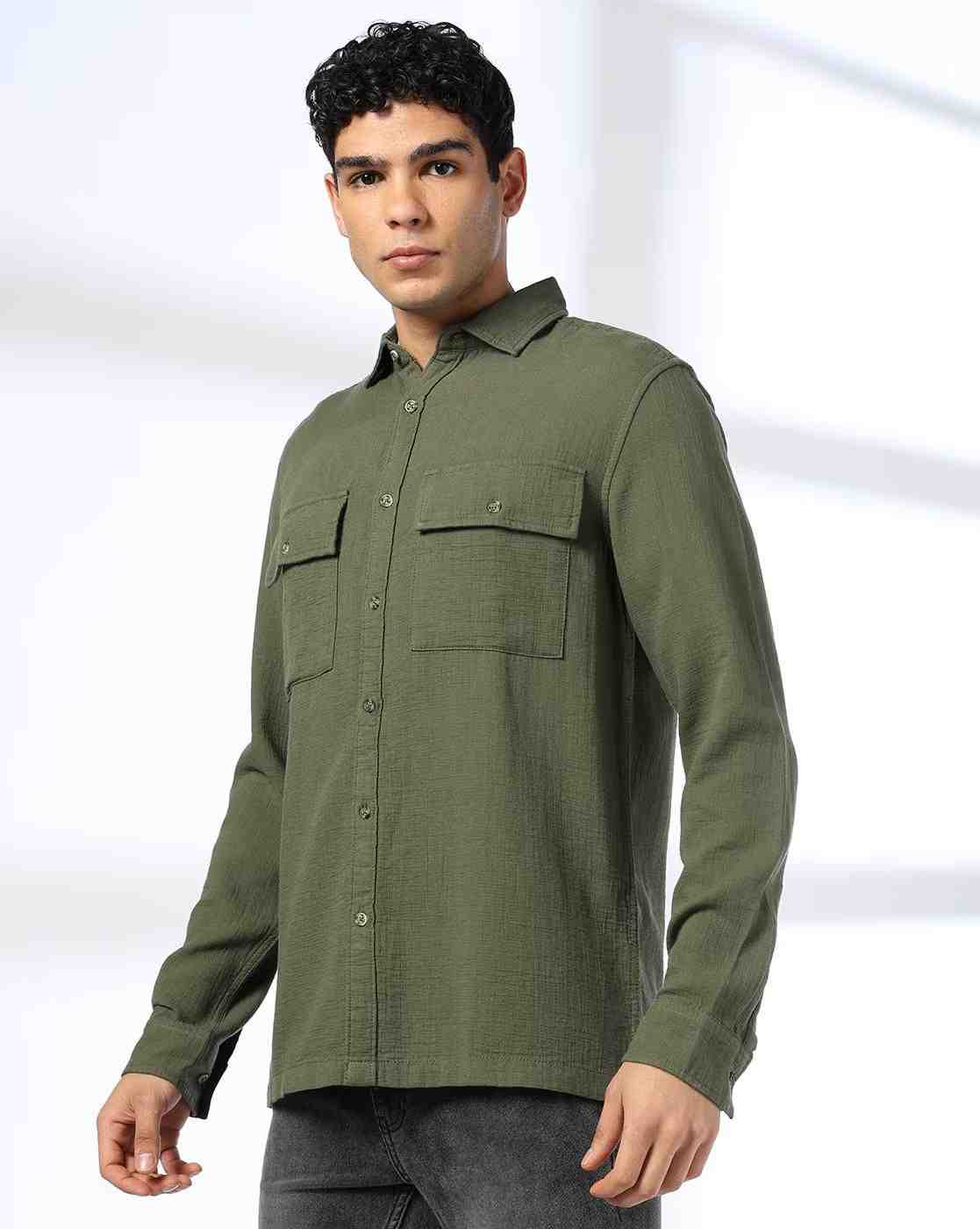 DNMX | Men Regular Fit Cotton Shirt with Flap Pockets|2