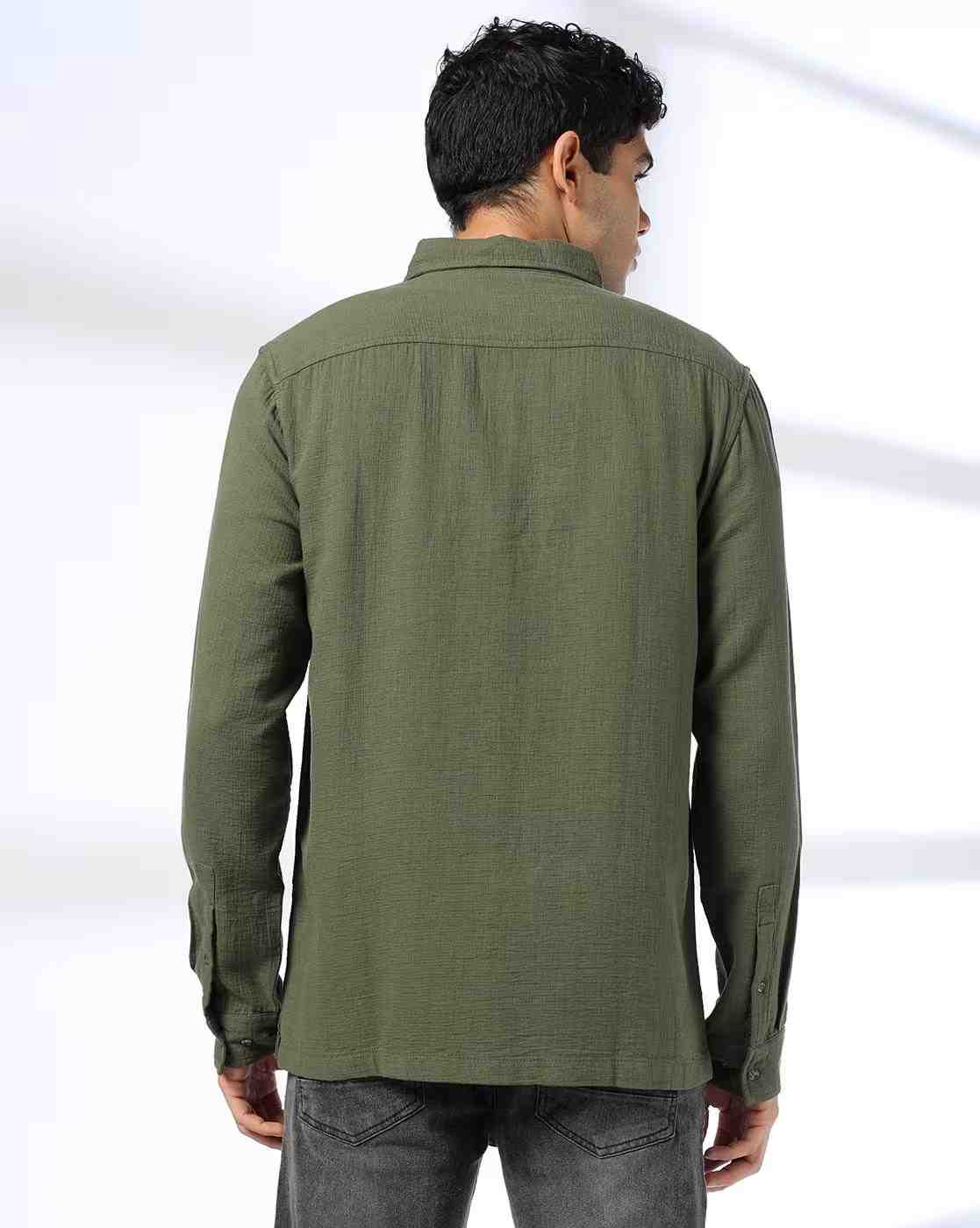 DNMX | Men Regular Fit Cotton Shirt with Flap Pockets|3