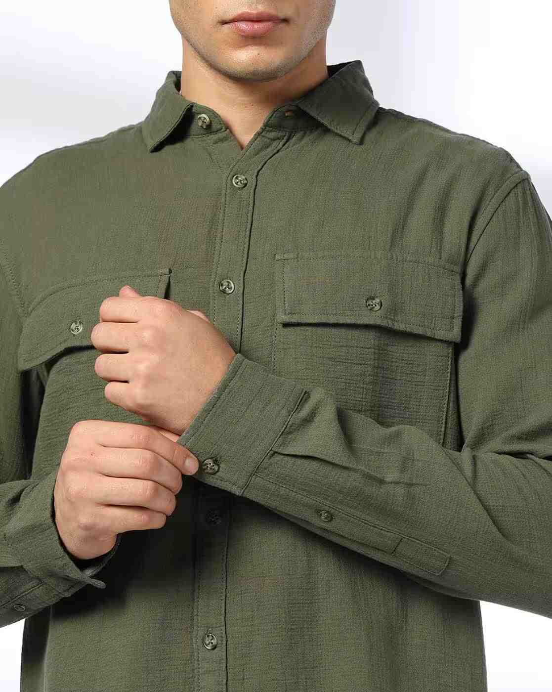 DNMX | Men Regular Fit Cotton Shirt with Flap Pockets|5
