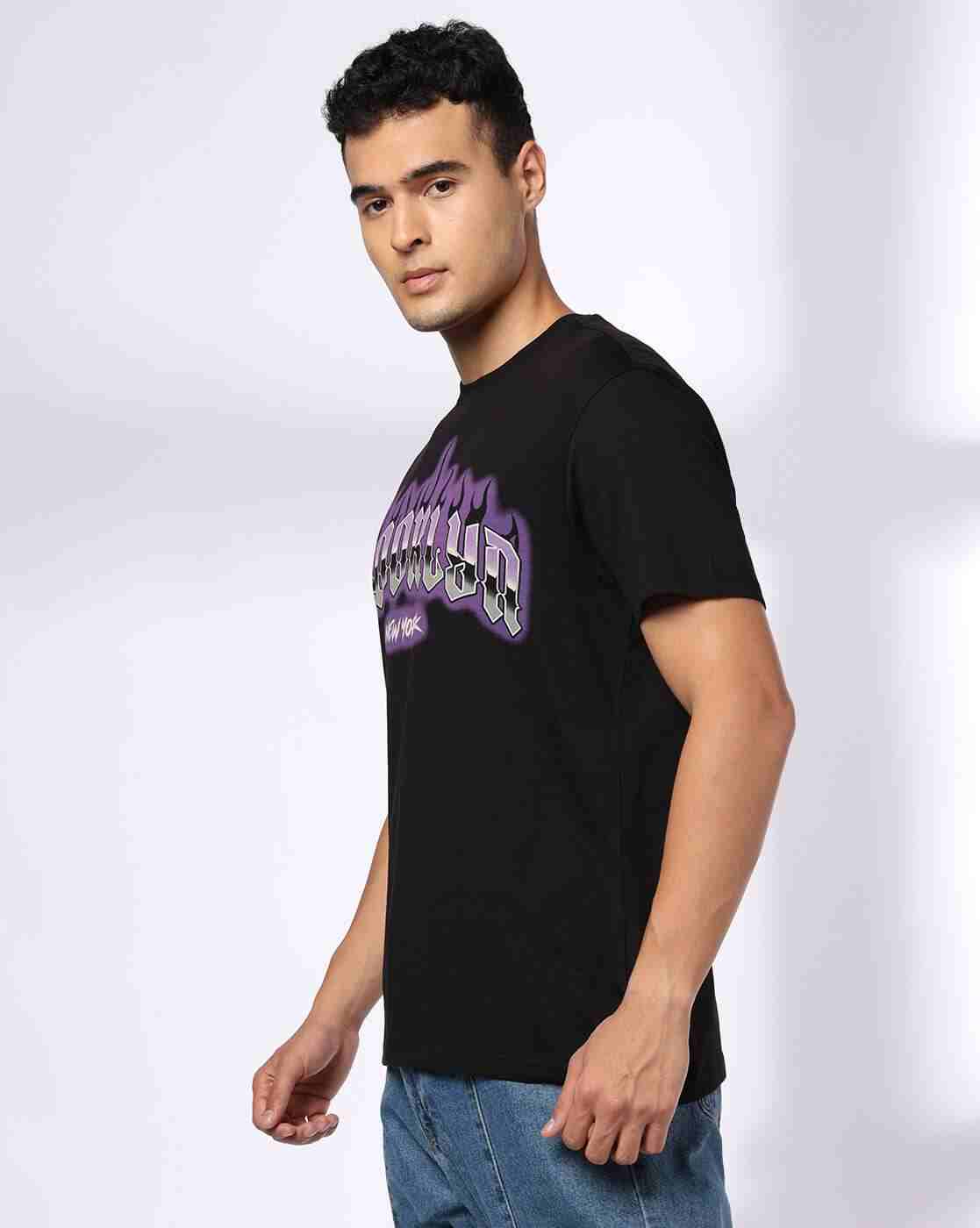 DNMX | Men Typographic Print Regular Fit Crew-Neck T-Shirt|1