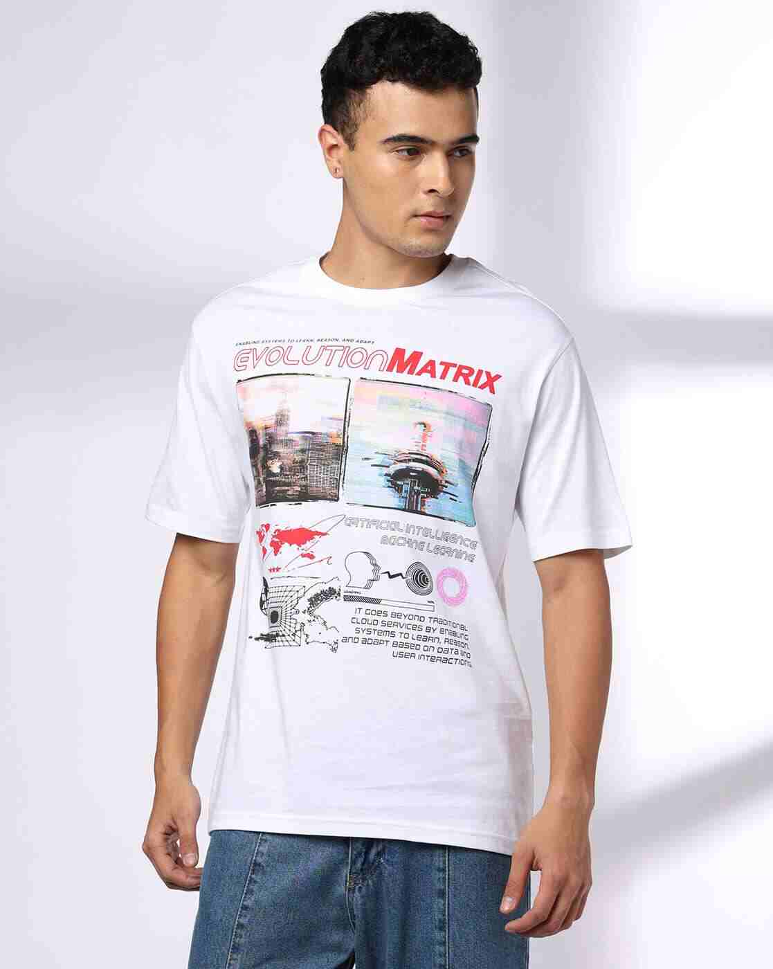 DNMX | Men Graphic Print Relaxed Fit Crew-Neck T-Shirt|0