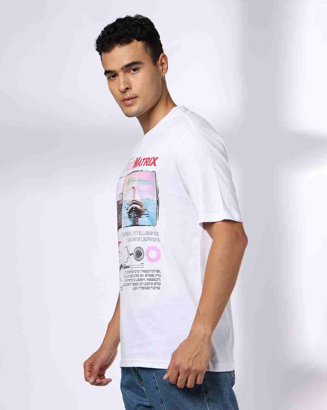 DNMX | Men Graphic Print Relaxed Fit Crew-Neck T-Shirt|1