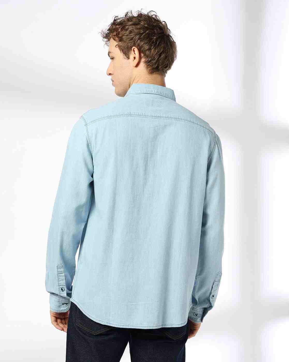 DNMX | Men Slim Fit Denim Shirt with Patch Pocket|2