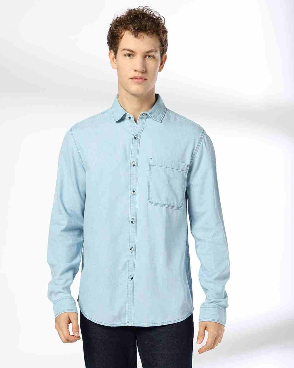 DNMX | Men Slim Fit Denim Shirt with Patch Pocket|3