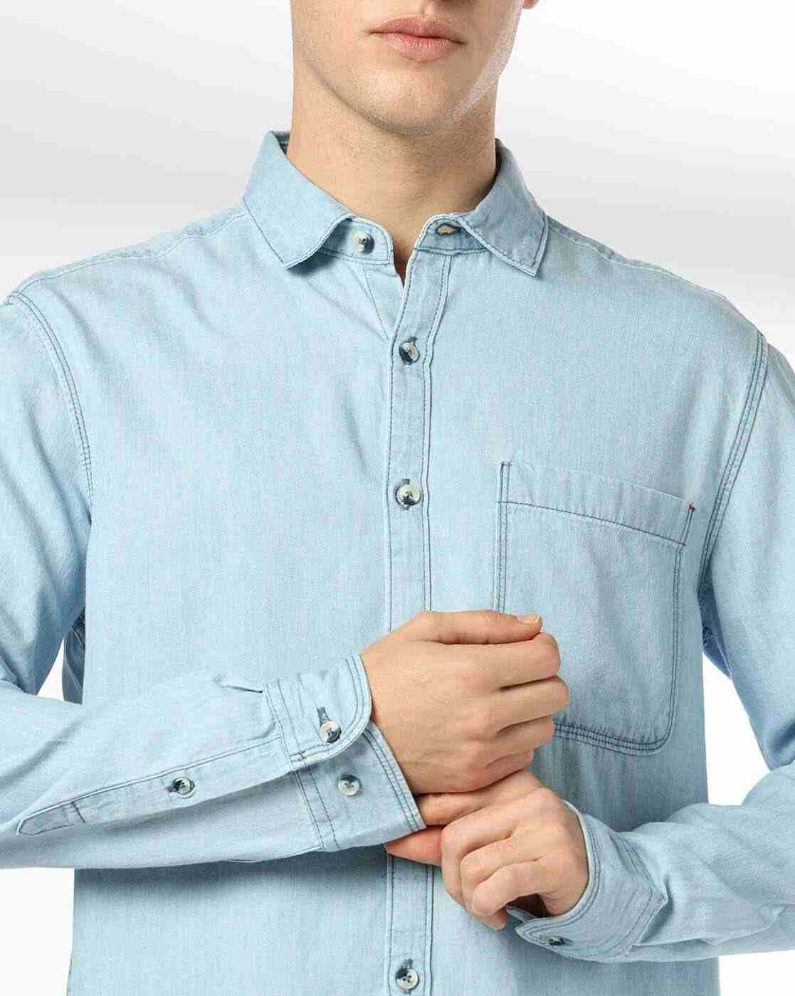 DNMX | Men Slim Fit Denim Shirt with Patch Pocket|4