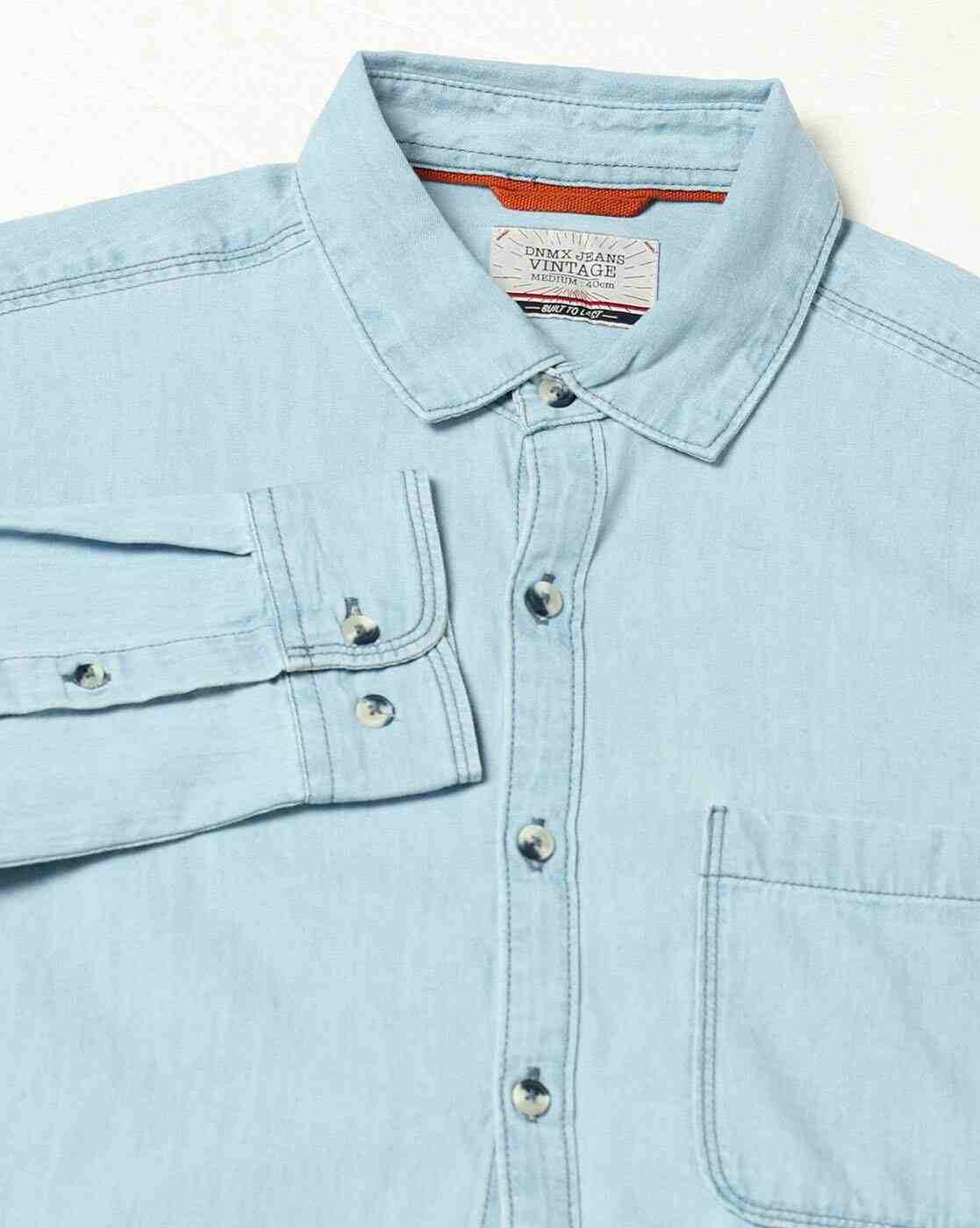 DNMX | Men Slim Fit Denim Shirt with Patch Pocket|5