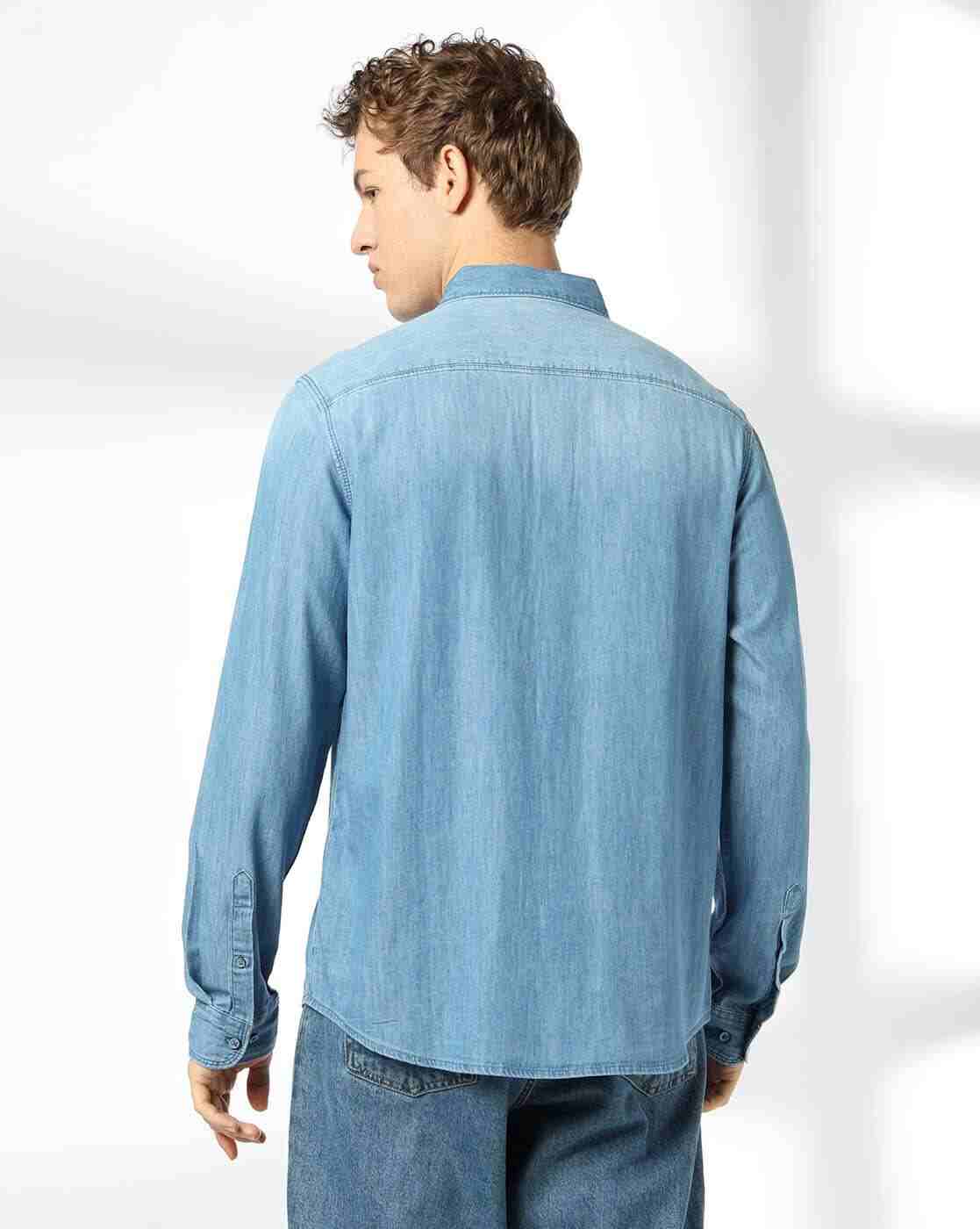 DNMX | Men Slim Fit Denim Shirt with Patch Pocket|2