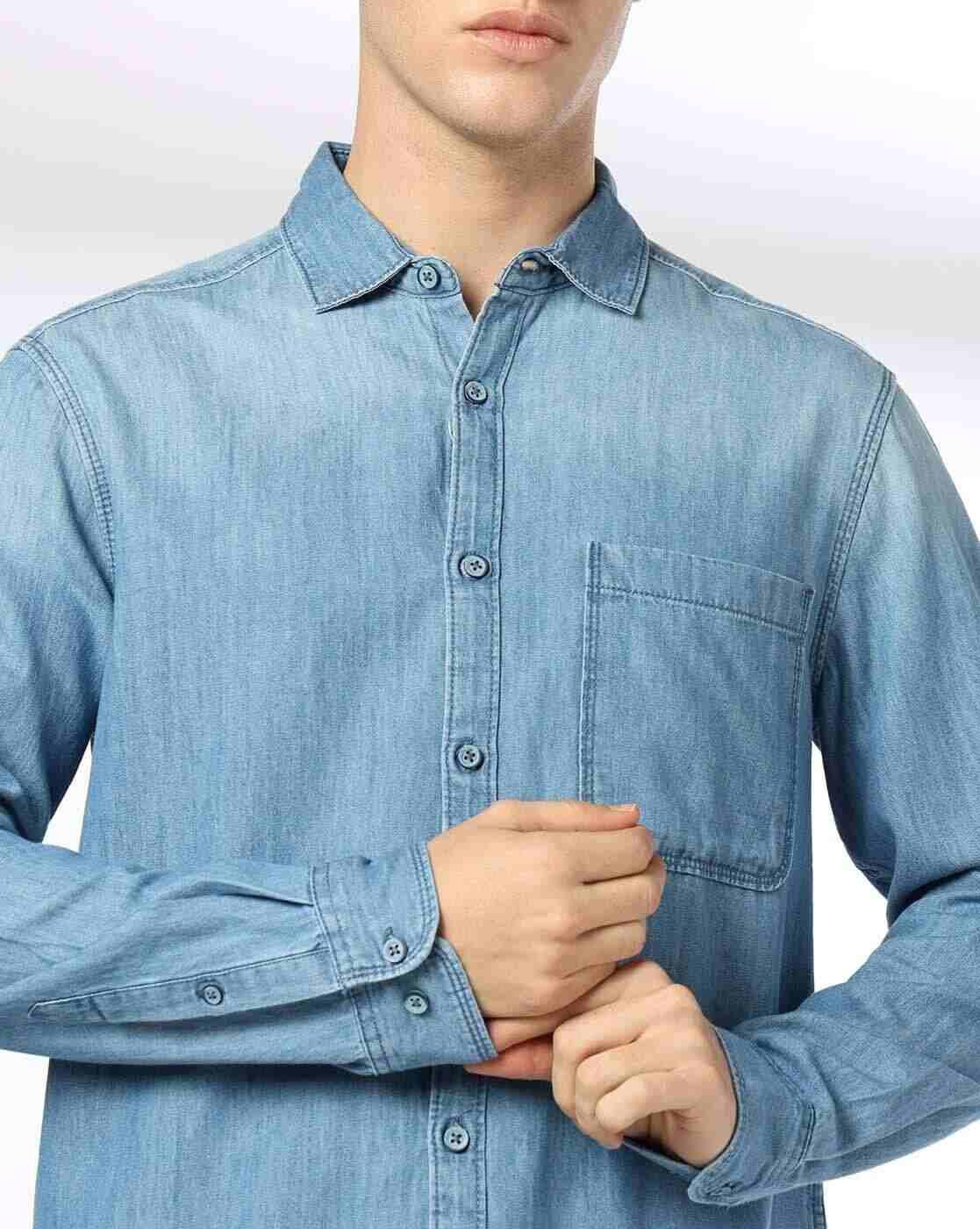 DNMX | Men Slim Fit Denim Shirt with Patch Pocket|4