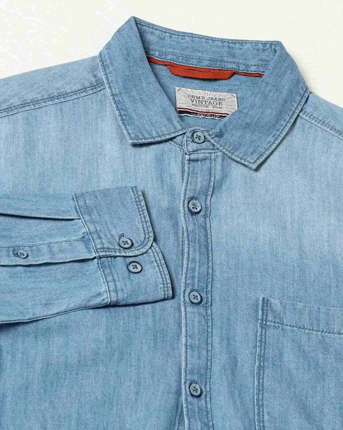 DNMX | Men Slim Fit Denim Shirt with Patch Pocket|5