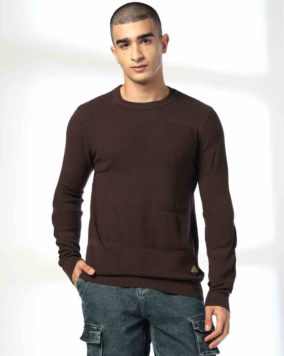 Men Flat-Knit Regular Fit Crew-Neck T-Shirt