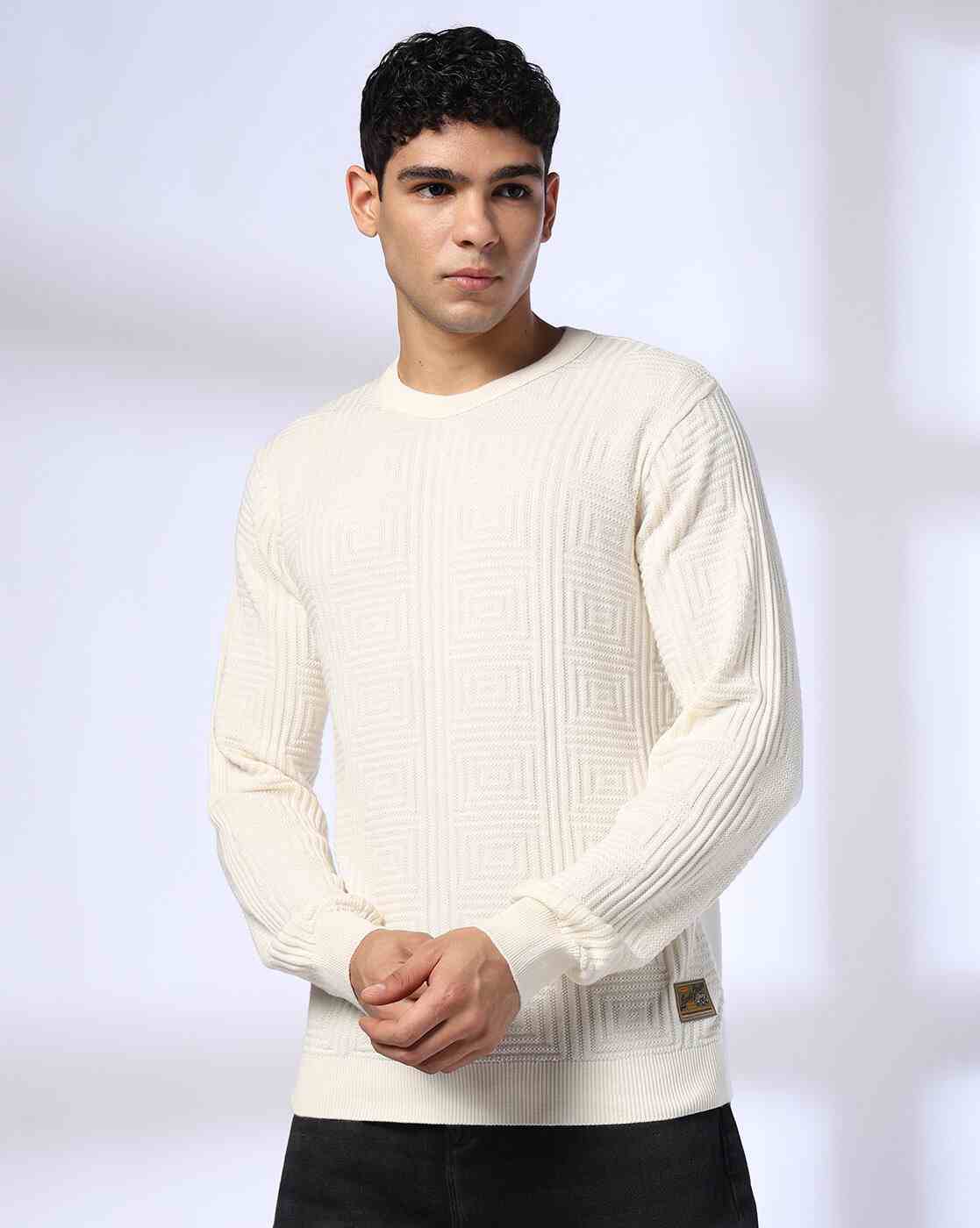 DNMX | Men Embossed Regular Fit Crew-Neck T-Shirt|0