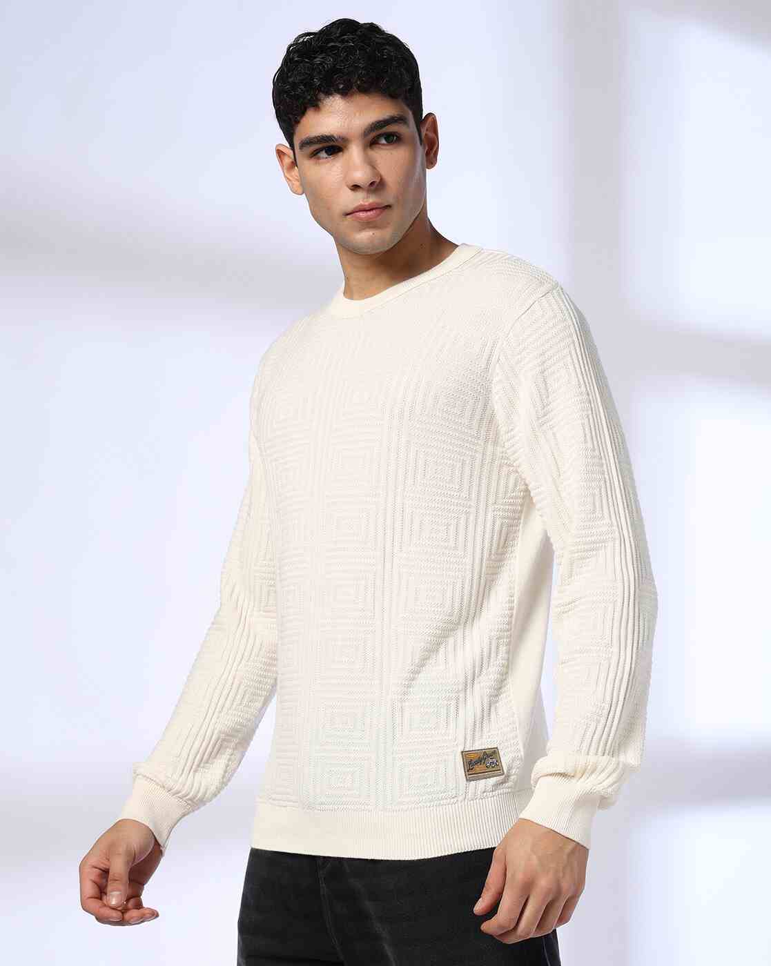 DNMX | Men Embossed Regular Fit Crew-Neck T-Shirt|1