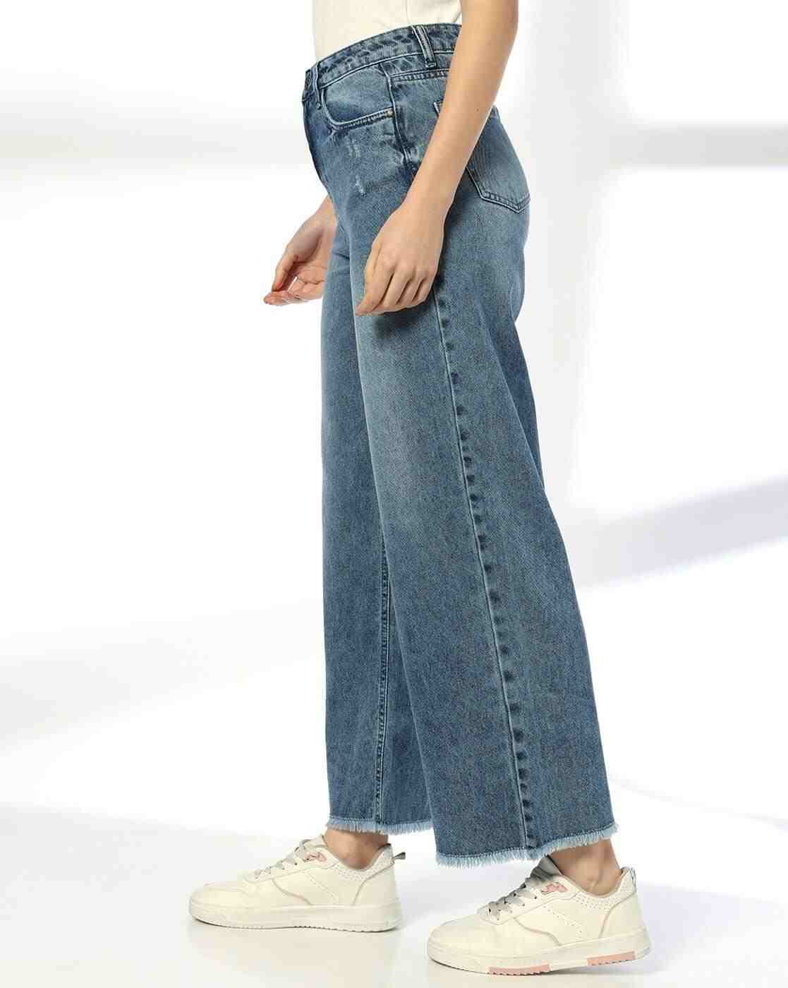 DNMX | Women Mid-Wash Wide-Leg Jeans|1
