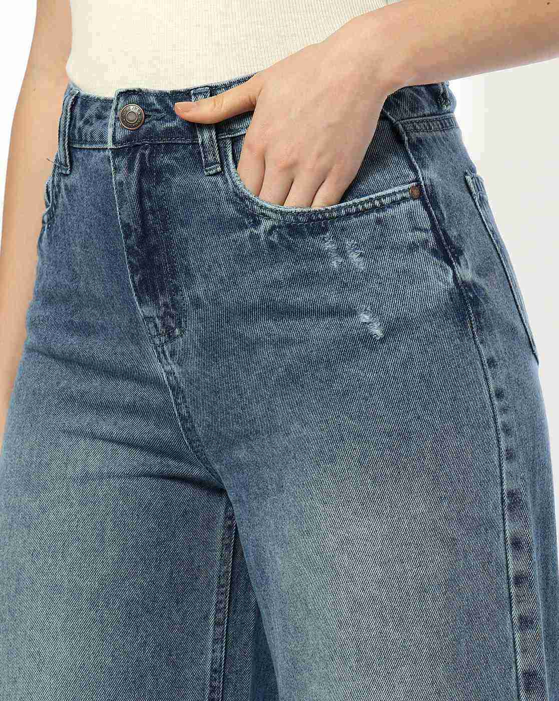 DNMX | Women Mid-Wash Wide-Leg Jeans|4