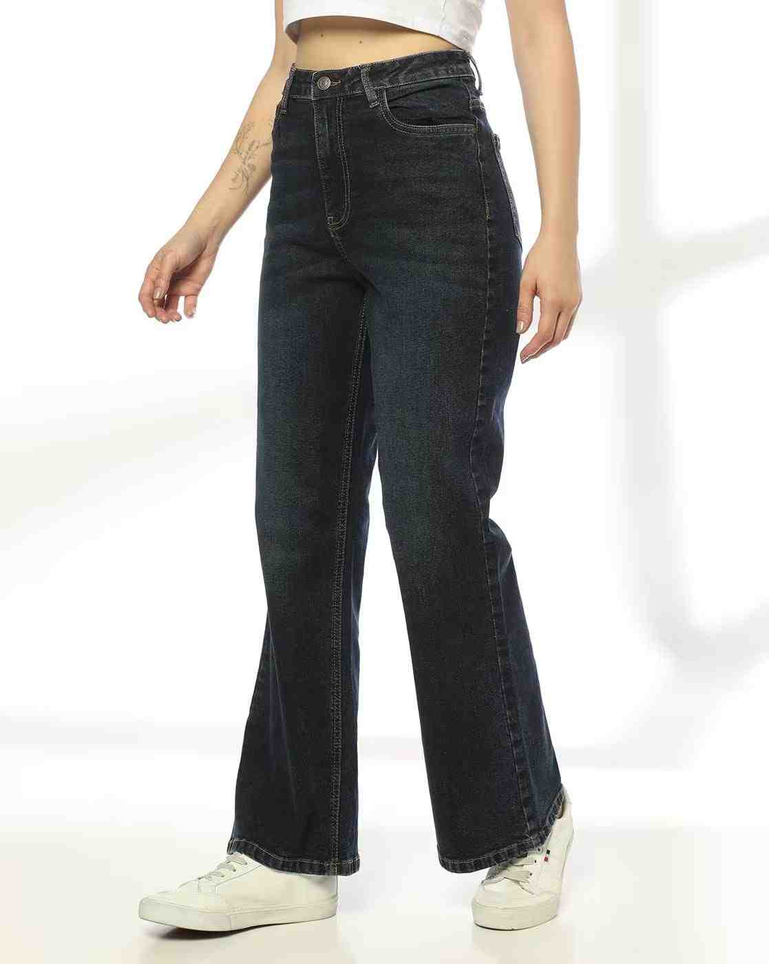DNMX | Women High Rise Full Length Flared Jeans|0