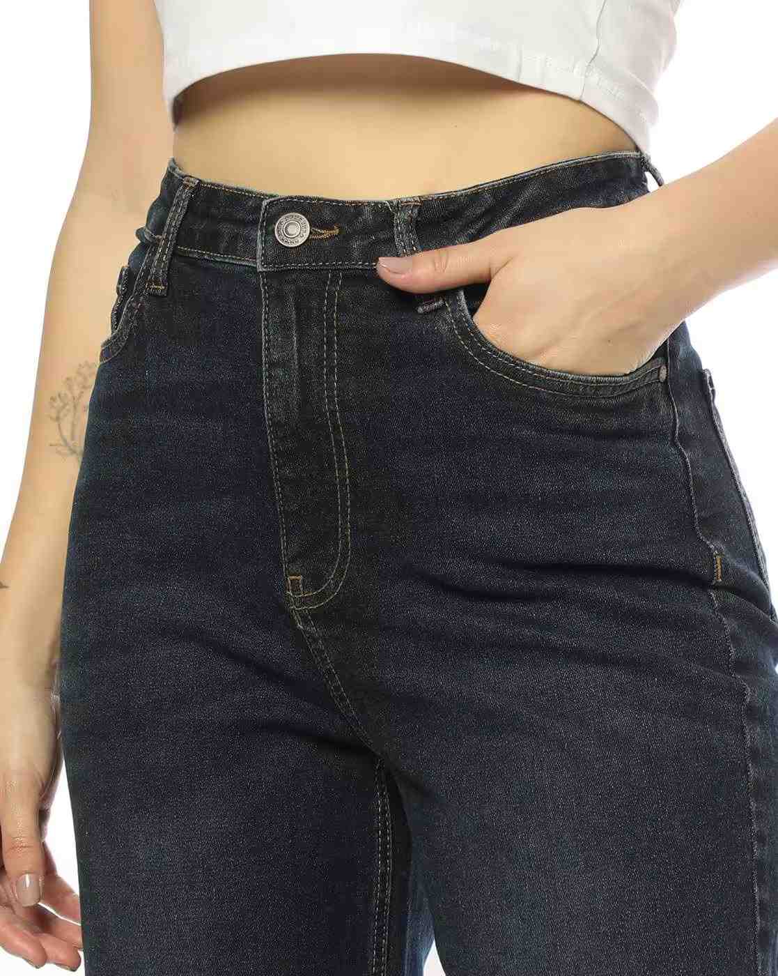 DNMX | Women High Rise Full Length Flared Jeans|3