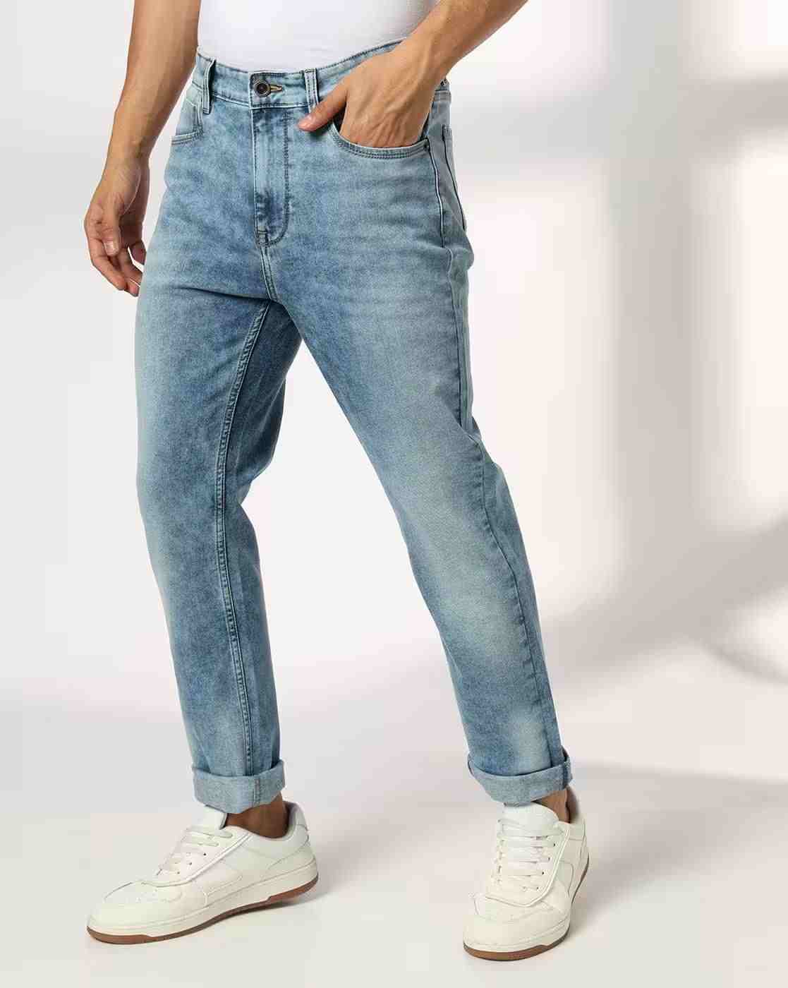 DNMX | Men Heavily Washed Slim Fit Jeans|0