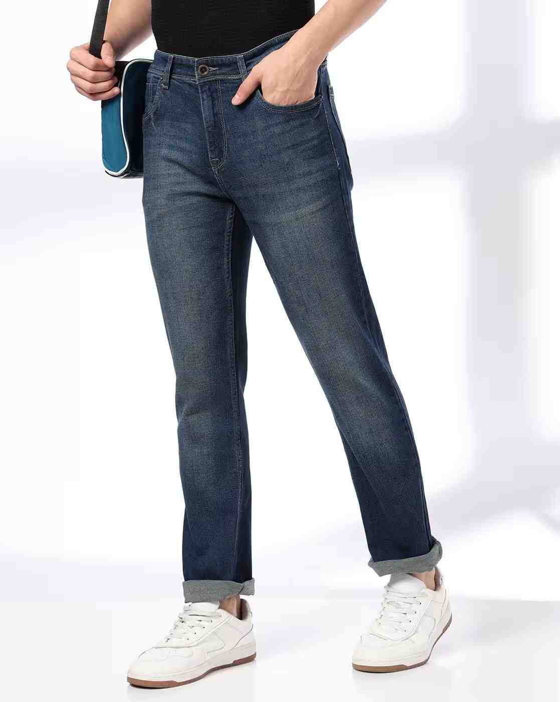 DNMX | Men Lightly Washed Straight Jeans|0